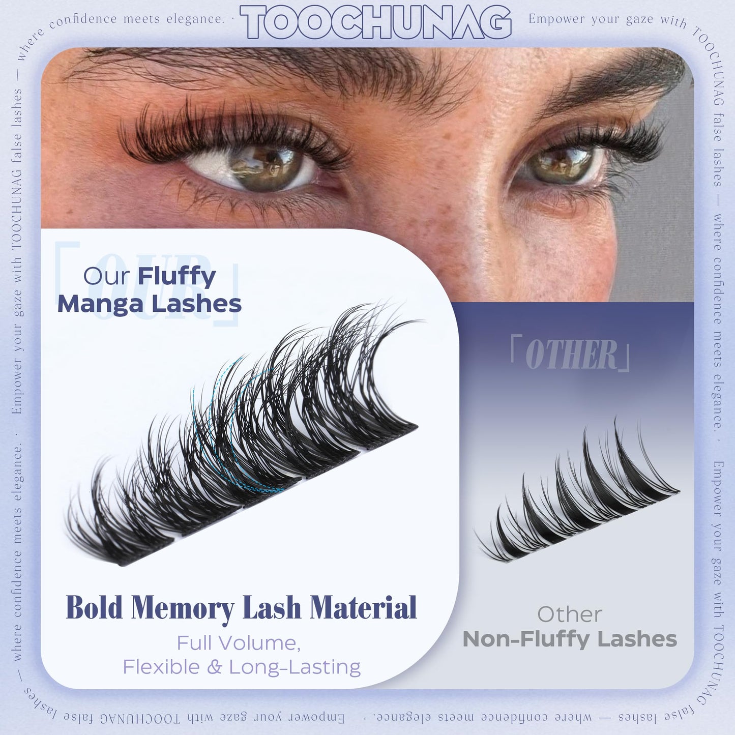 TOOCHUNAG Fluffy Lashes Clusters Manga Cluster Eyelash Extensions Wispy Eyelash Clusters D Curl DIY Individual Lash Clusters, 10-16mm Soft Faux Mink Cluster Lashes Extensions