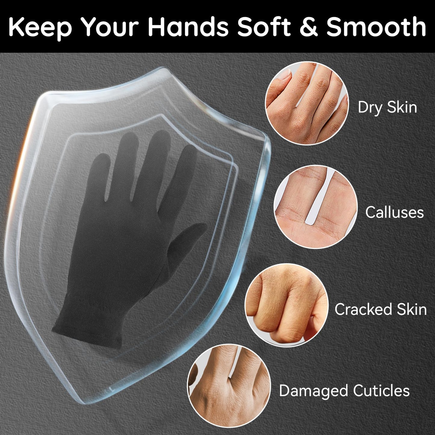 Segbeauty 8 Counts Elastic Black Lotion Gloves Overnight for Women, 4 Pairs Moisturizing Hand Cotton Gloves for Men with Elastic Band, Moisture Glove for Sleeping Working, Soft Sleep Lotion Mitt Glove