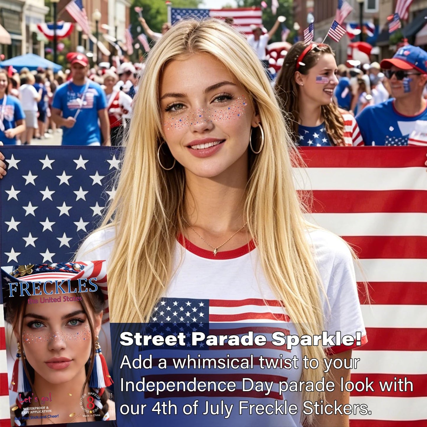 8 Pcs Red White Blue USA Glitter Freckles for 4th of July Independence Day