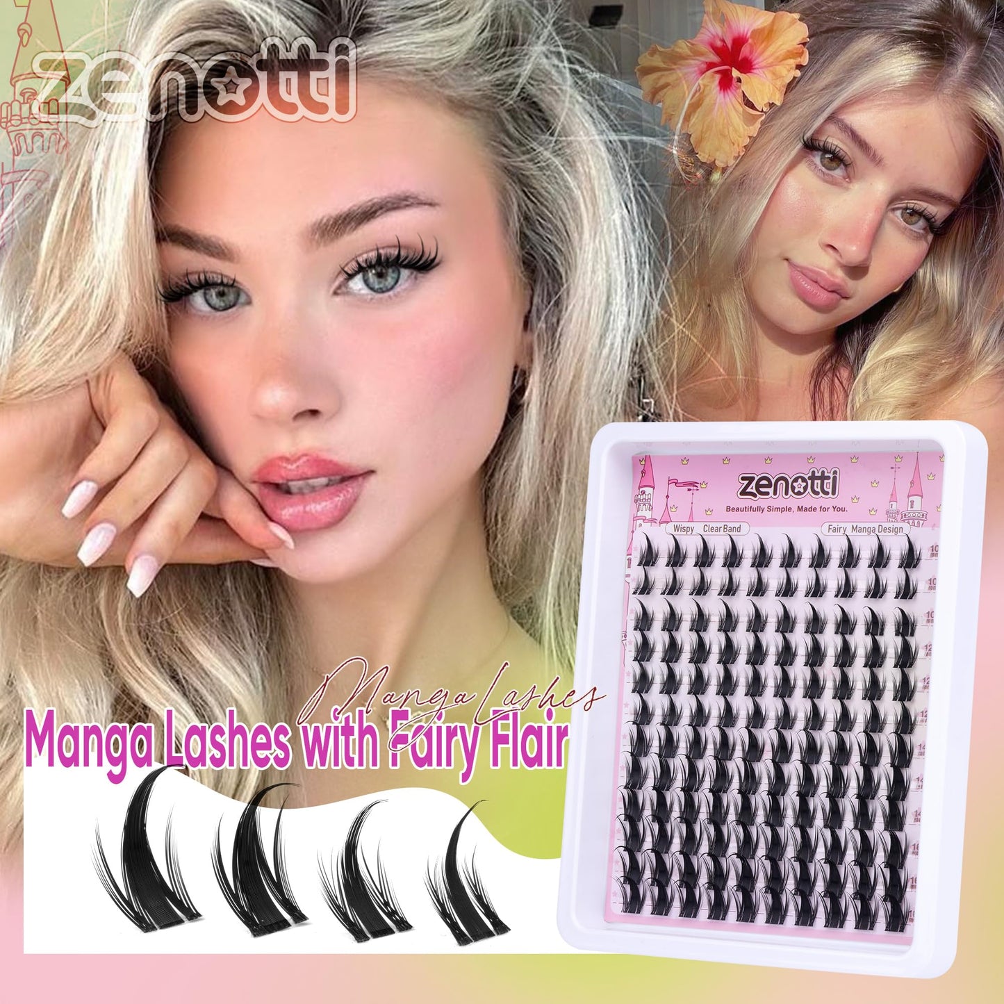 Manga Lash Clusters with Spikes Anime Lashes Cluster Natural Cluster Eyelash Extensions Wispy Spiky Fairy Individual Lashes Invisible Clear Band DIY Lash Extensions 10-16MM 120PCS by zenotti