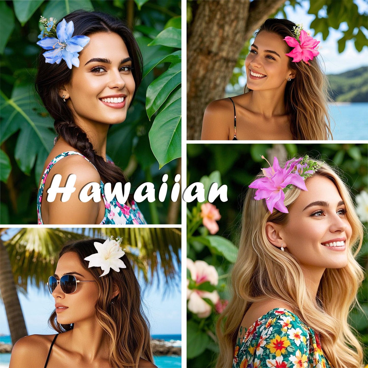 CURASA 4PCS Hawaiian Flower Hair Clips Artificial Tropical Lily Alligator Clips Luau Outfits Bohemian Flower Hairpins Accessories Beach Hair Bobby Pins Vacation Party Hairstyles For Women Girls
