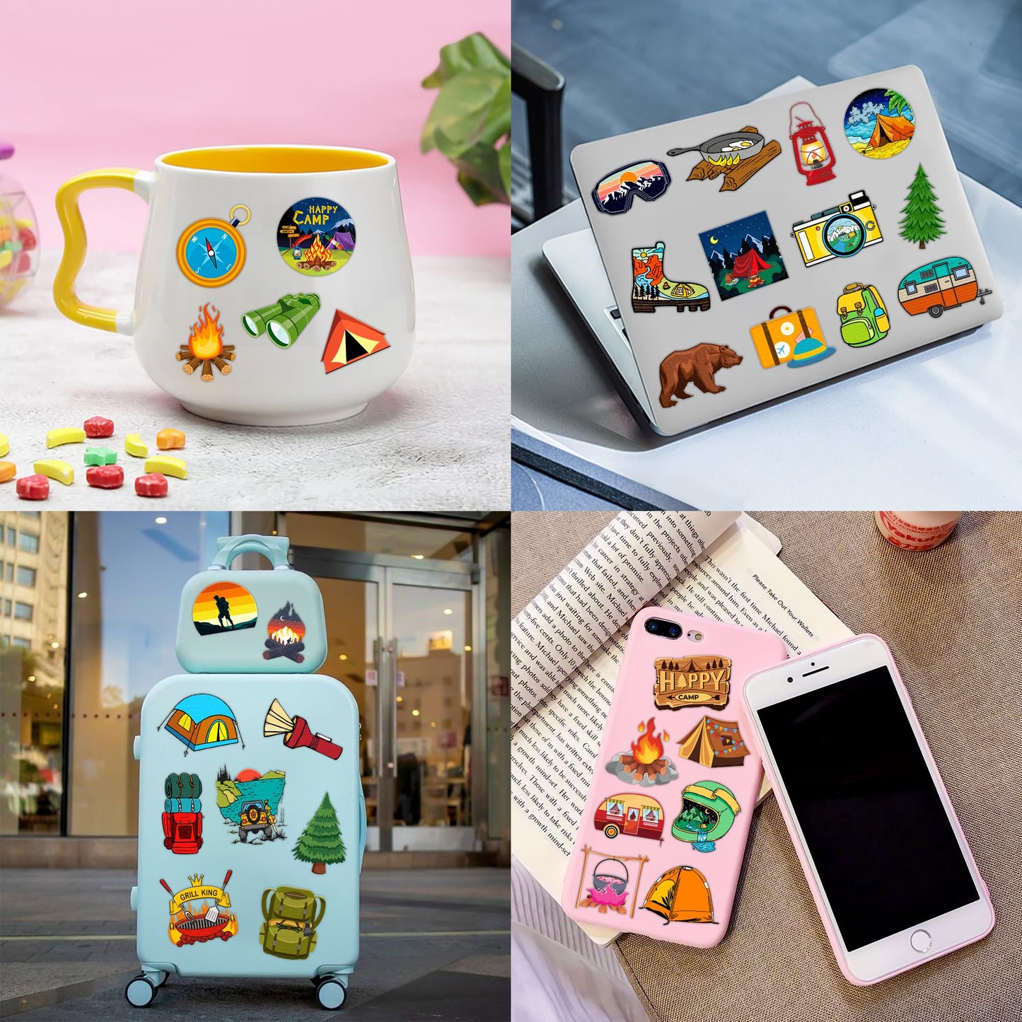 60 PCS Camp Camping Temporary Tattoos for Kids - Perfect for Classroom Rewards, Girls Scout Gifts, Birthday Party Supplies & Favors - Pre-Cut Super Cute Fake Tattoo Stickers (5 Sheets)