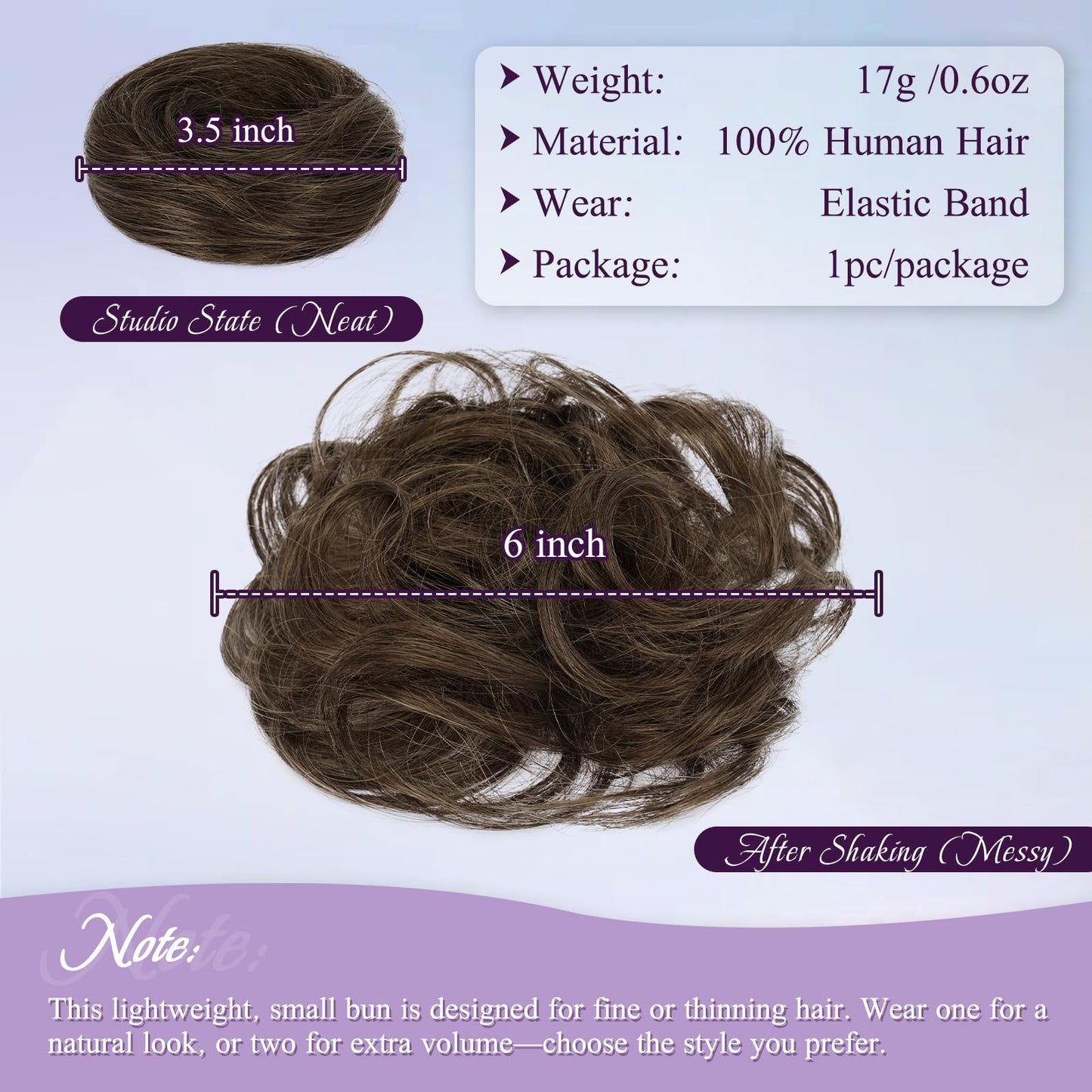 RUWISS Small Messy Bun Hair Piece Human Hair, One Hairpiece Two Styles Mini Natural Looking Scrunchies Updo for Daily, Hair Buns for Thin & Fine Hair Women Ponytail Extension (Brown)