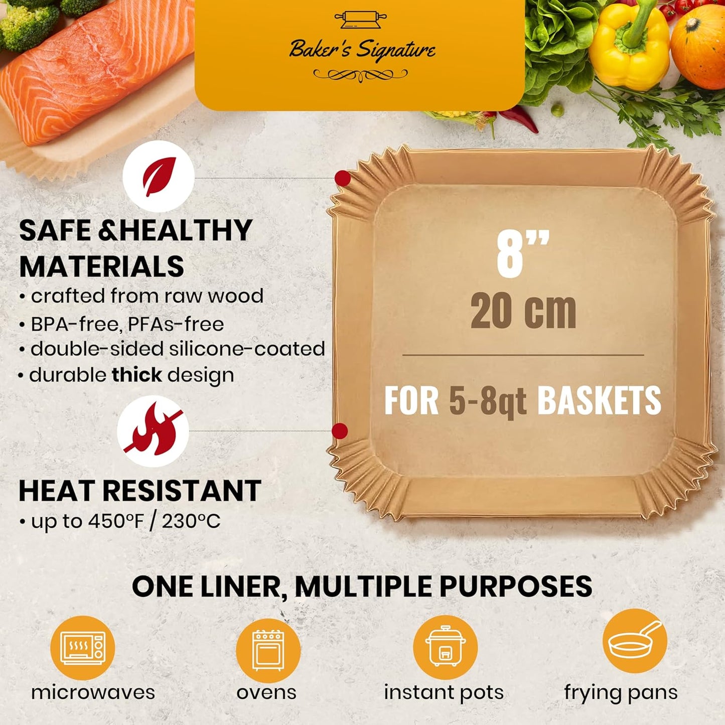 Air Fryer Paper Liners - 125 Pcs Non-Stick Disposable Liners | 8” Square for 5-8 Qt Baskets
