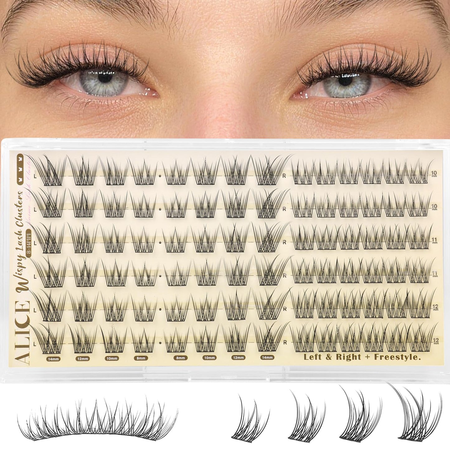 Natural Lash Clusters - Wispy Eyelash Extensions 168pcs | 8-16mm C-Curl, Soft Thin Band for a Natural Look