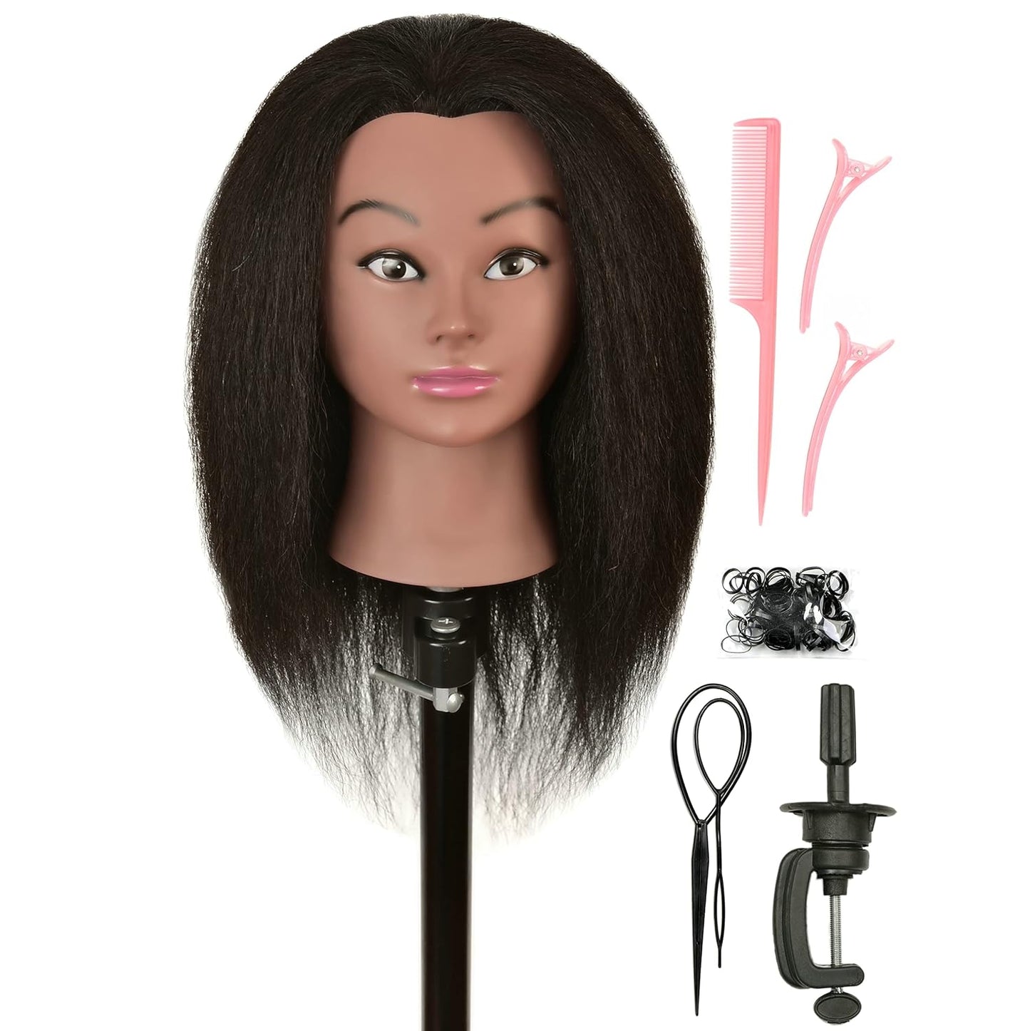 Human Hair Mannequin Head - Realistic Styling Practice Doll with Stand for Cosmetology | Ideal for Braiding & Hairdressing