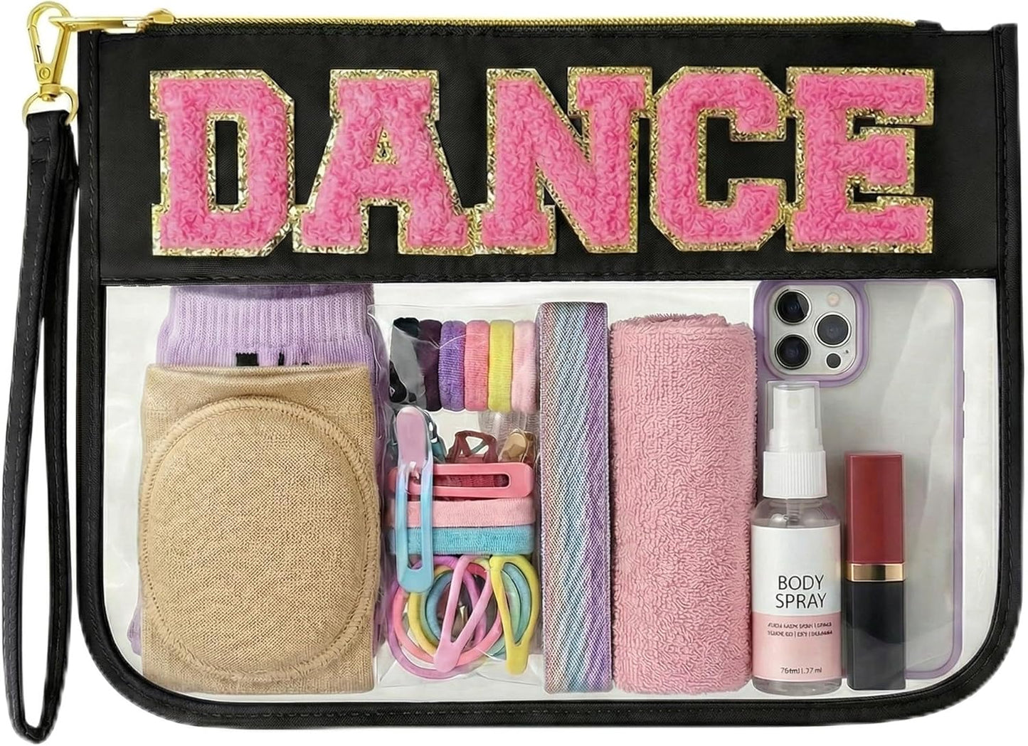 Dance Bag | Chenille Letter Clear Cosmetic Bag for Dancers - Essential Makeup Organizer for Girls & Women