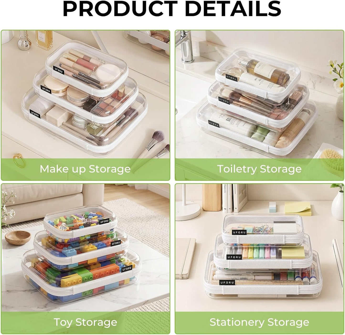 Clear Hard Shell Zipper Case - 3 Pack Portable Makeup & Toiletry Organizer | Ideal for Travel, Diaper Bags, Toys & Tech Supplies