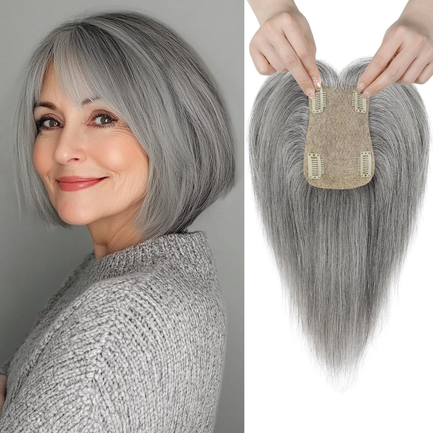 REECHO Human Hair Toppers - Real Thick Hair Topper for Women | Invisible Wiglet for Daily Volume, Medium Brown with Highlights
