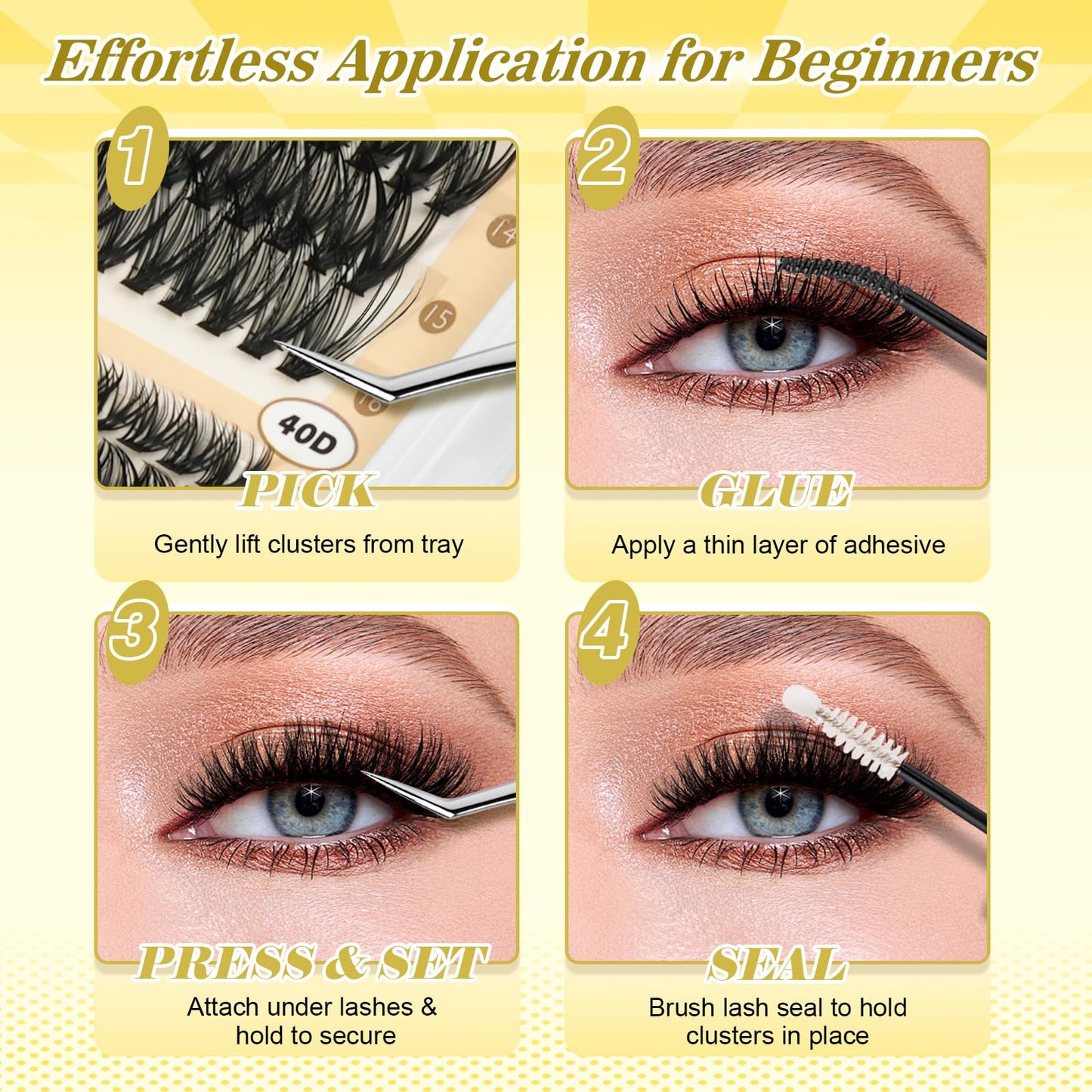 FLOMAZE Lash Clusters 30D+40D+50D+60D+80D+100D Wispy Lash Extensions 8-16mm 708Pcs D Curl Eyelash Cluster DIY Natural Eyelash Extensions