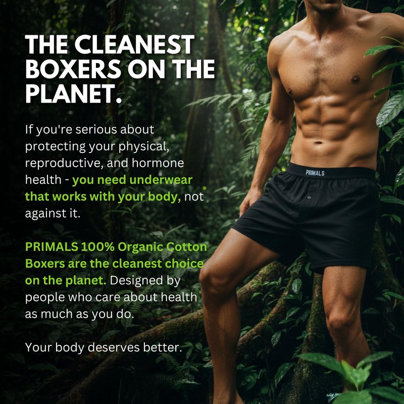 PRIMALS 100% Organic Cotton Boxers - Improves Testosterone & Fertility - Soft & Breathable - Midnight Black (3 Pack) (US, Alpha, Large, Regular, Regular, Midnight Black)