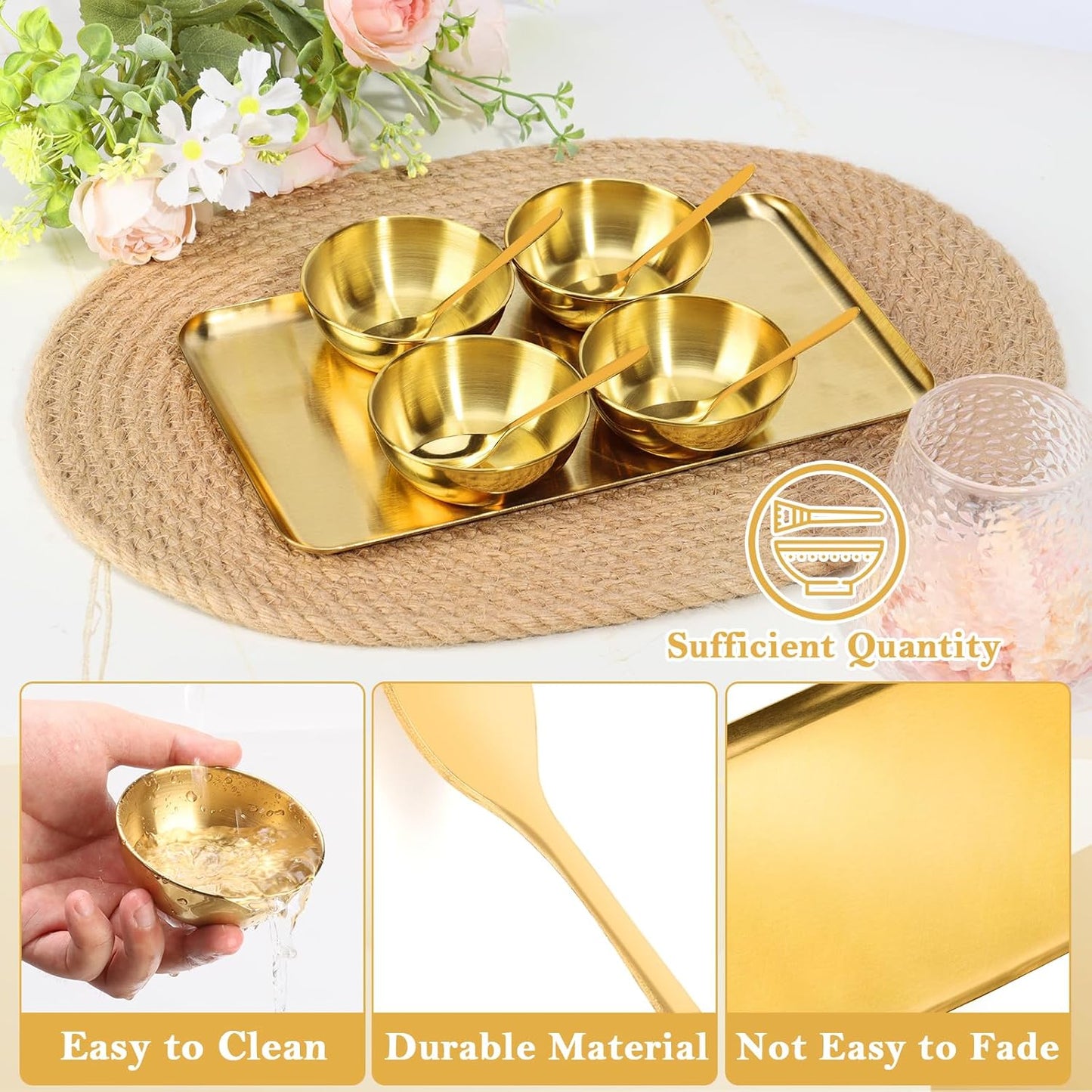 Gold Facial Supplies Set - 9 Pcs Skincare Tray with 4 Stainless Steel Mixing Bowls & Spoons | Spa Essentials for Estheticians