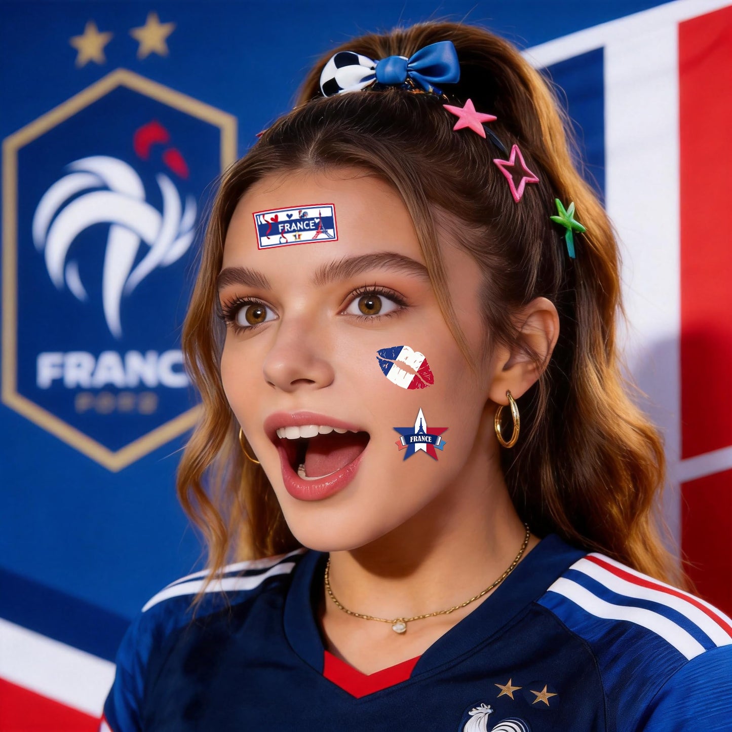 ZH BOCO ARTS 56Pcs French flag Temporary Tattoos Waterproof for World Cup Adults Kids,France Flag Temporary Tattoos Face Body Art Stickers for Football Fans Sports Events Festival Party Supplies
