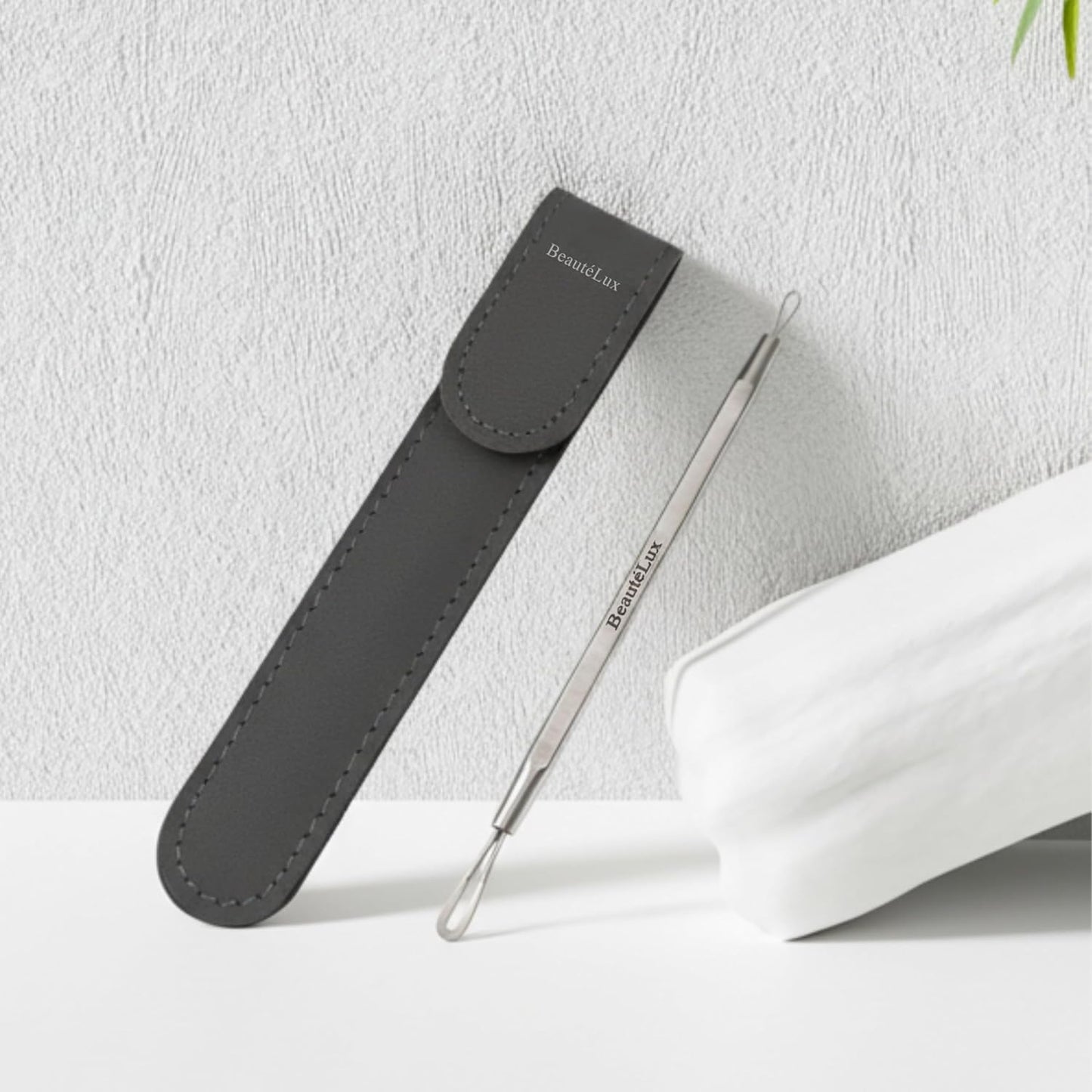 Blackhead Removal Tool - 2-in-1 Stainless Steel Acne Extractor | Dual-Loop Pimple Remover with Grey Leather Pouch