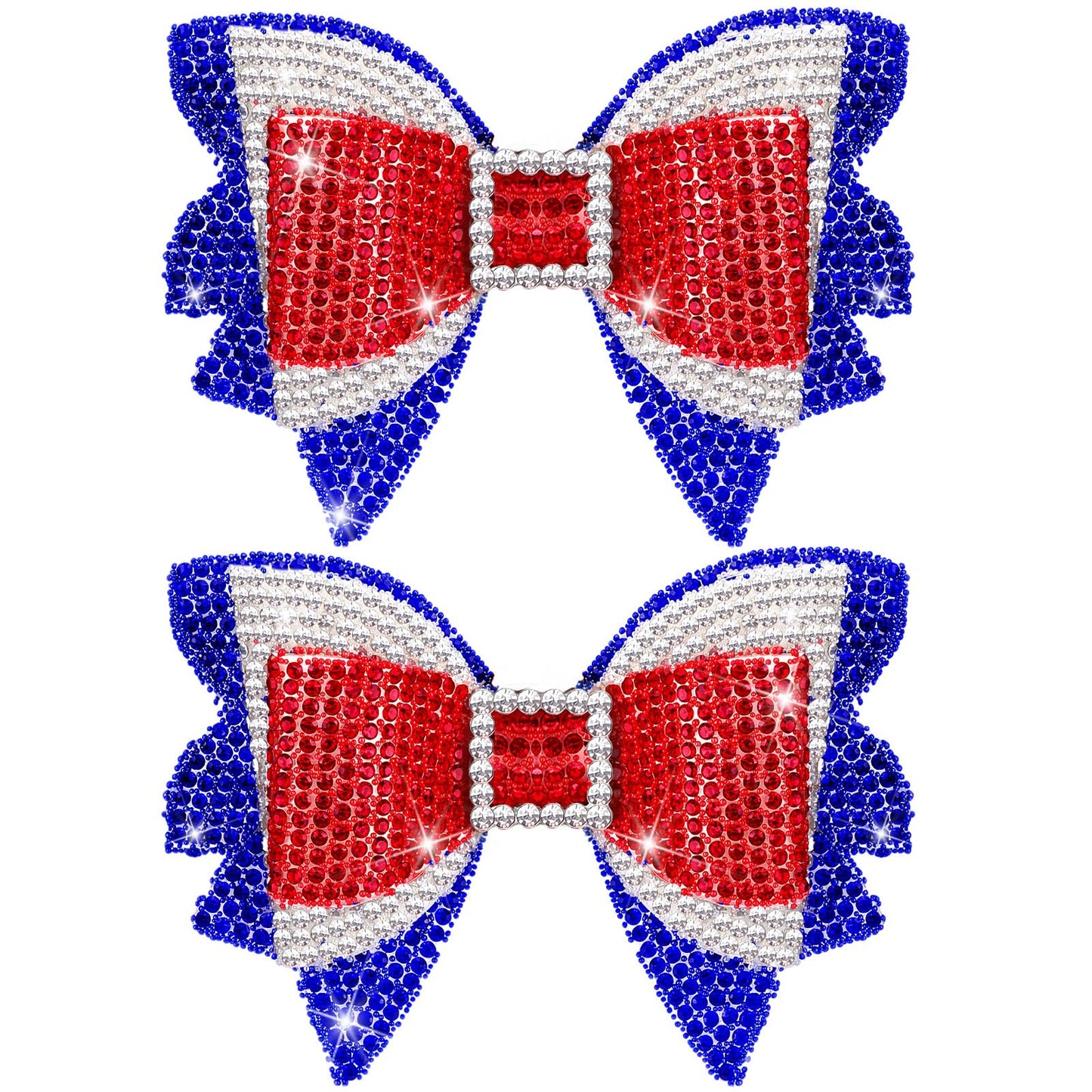 Solsew 2Pcs 4th of July Hair Bows Red White Blue Rhinestone Clips for Women