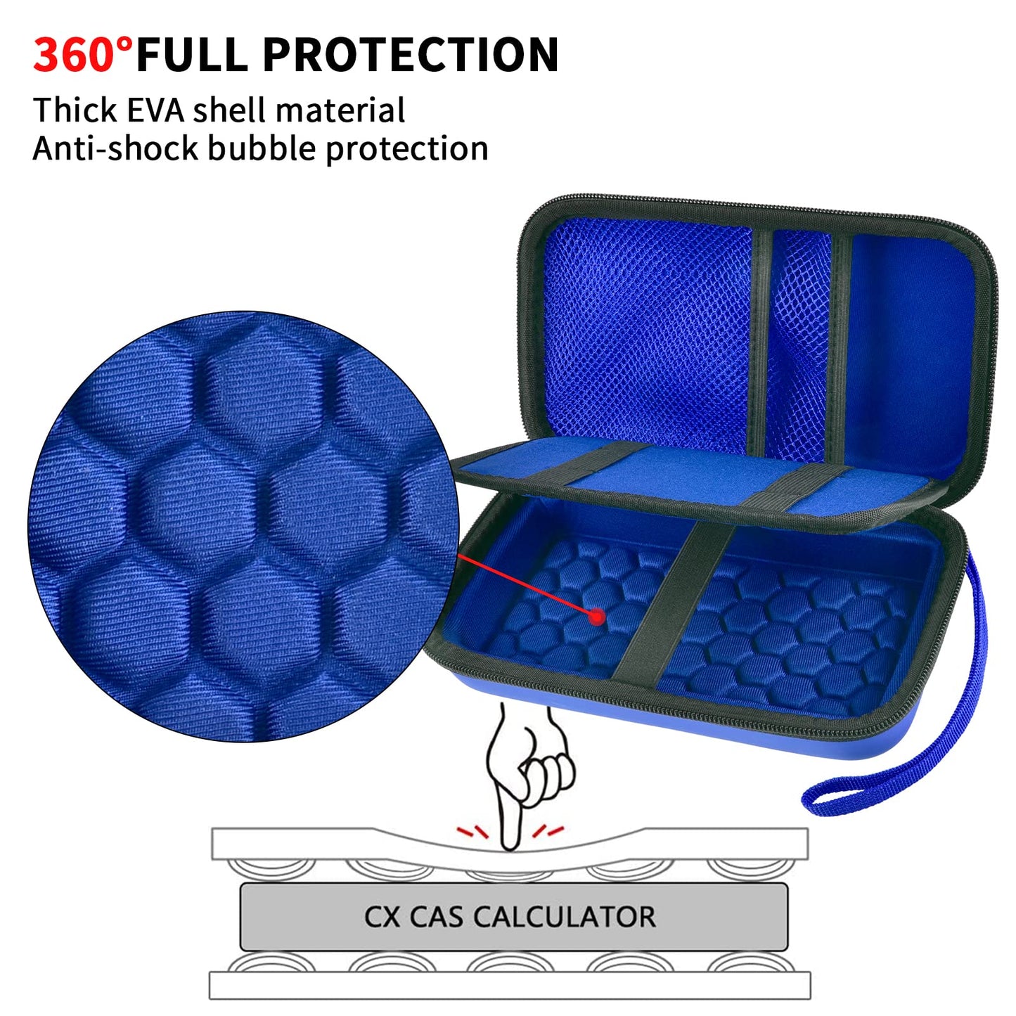 Graphing Calculator Case Compatible with Texas Instruments TI-84 Plus CE/TI-83 Plus CE, Hard Storage Holder for Students, School & Library Study, Mesh Pockets,Pen Holder Hand Strap Case Only Blue