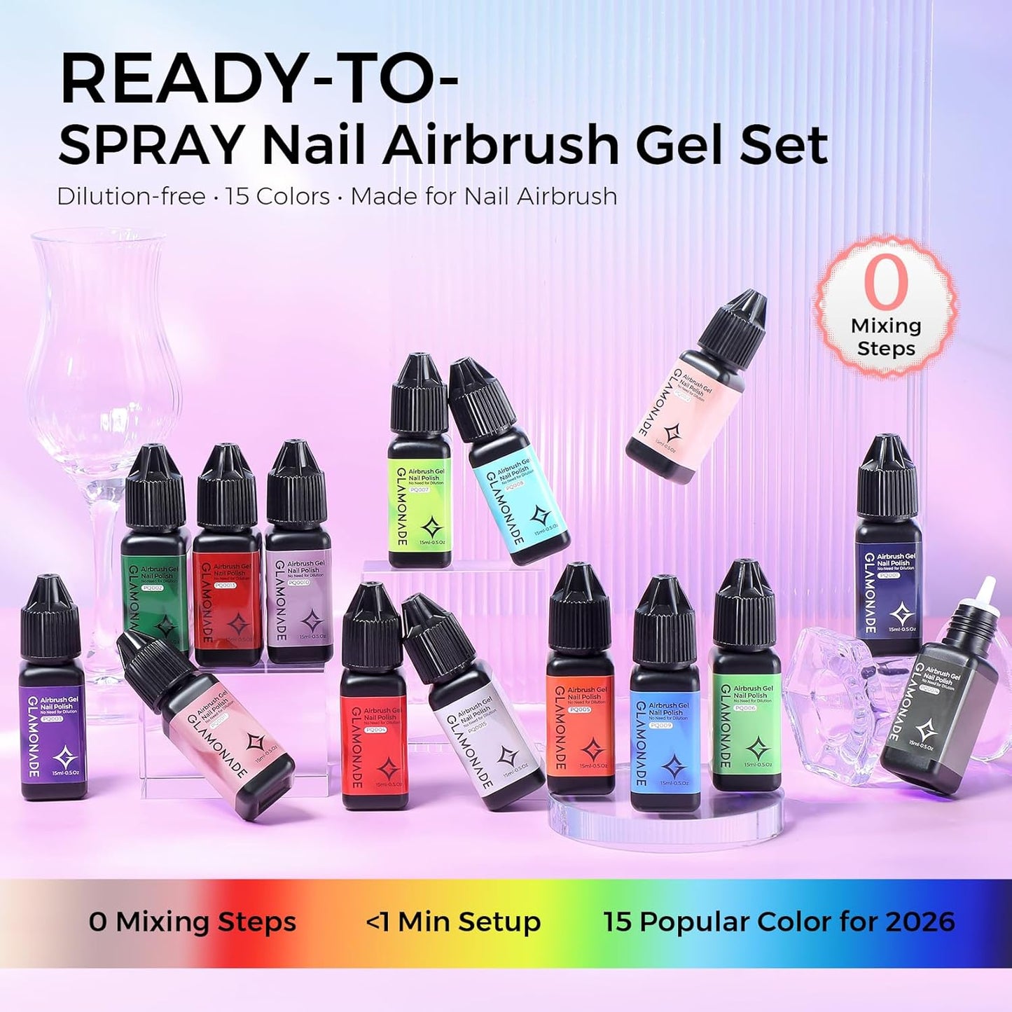Airbrush Gel Nail Polish Kit - 15 Vibrant Colors | No Clogging, Smooth Spray, High Pigment for Ombre & French Nail Art