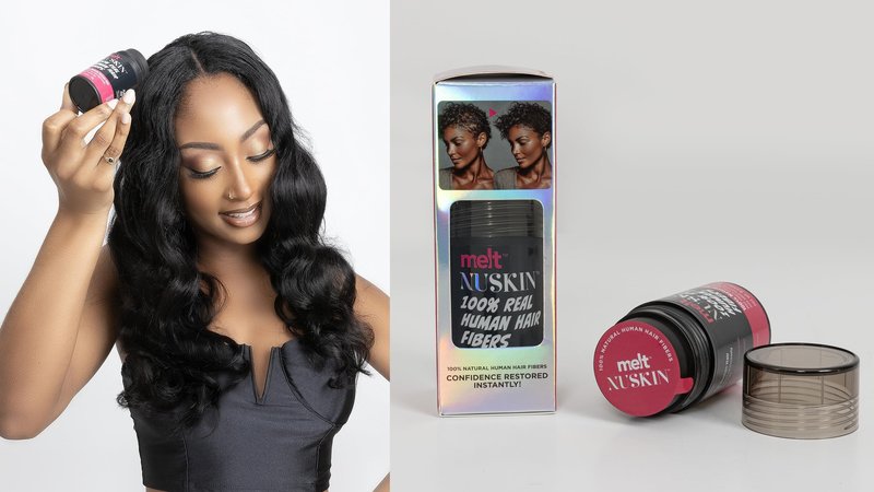 Melt Nuskin 100% Real Human Hair Building Fibers, Instantly Fill In Fine or Thinning Hair for Thicker, Fuller, Undetectably Natural Results, 18g (1B, Off Black)