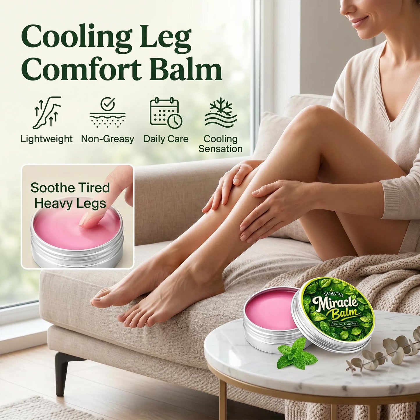 MEIGLINE Sorviq Miracle Balm for Varicose Veins, Lightweight Non-Greasy Formula for Standing, Travel & Office Use