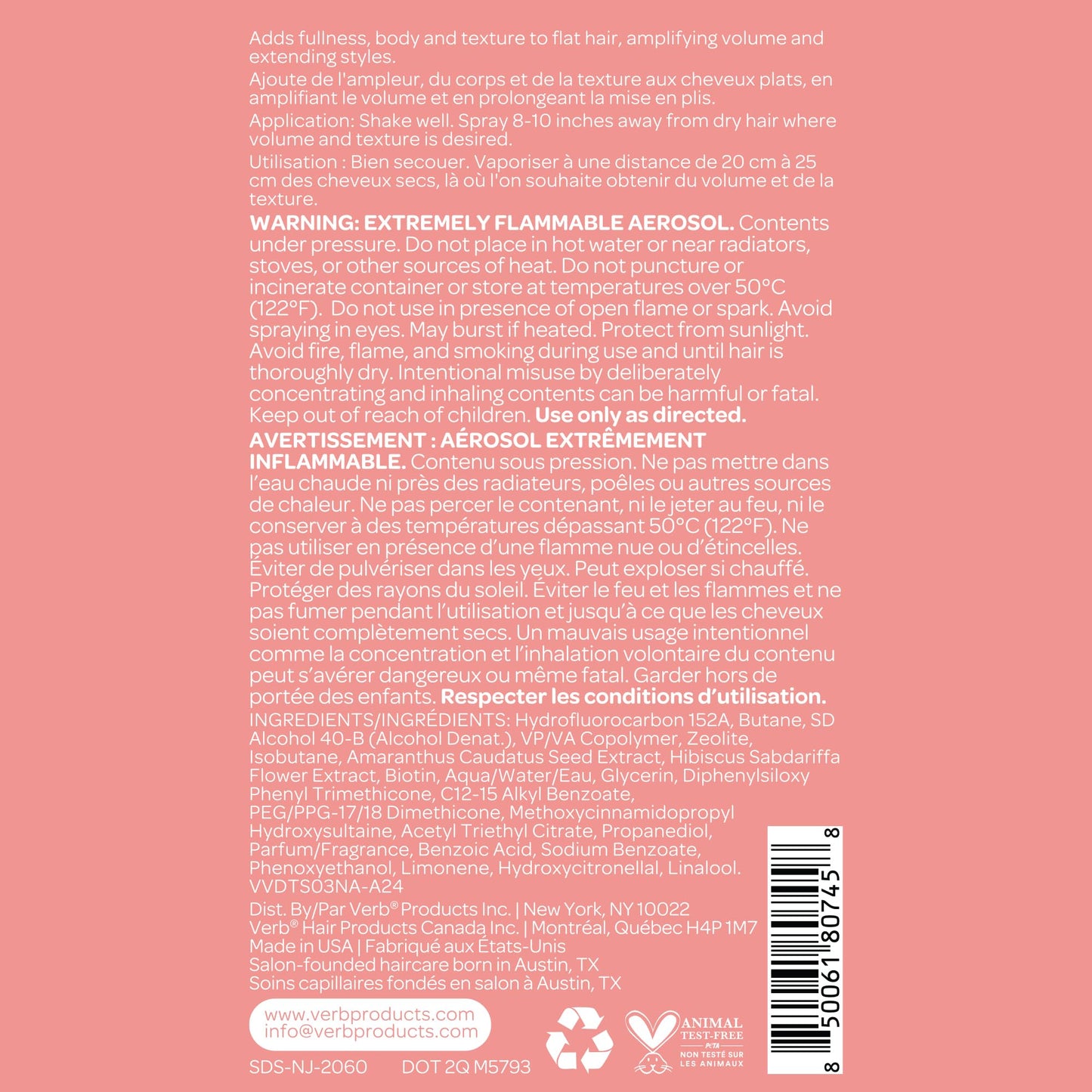 VERB Volume Dry Texture Spray Jumbo, 10 oz- Boosts Volume, Adds Fullness & Weightless Grit - No Parabens, Gluten or Harmful Sulfates