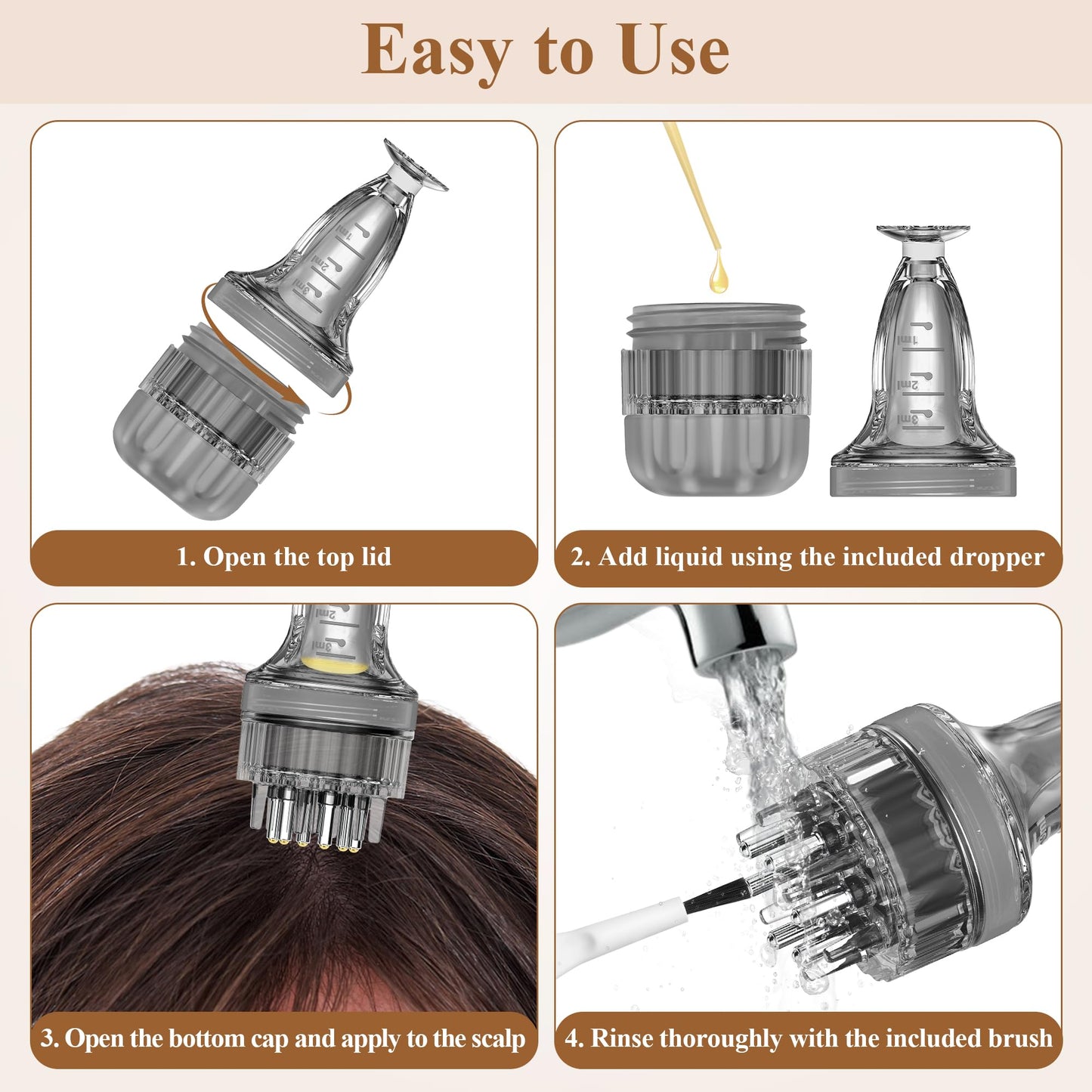 2 PCS Minoxidil Applicators with Cleaning Brush and Dropper, Anglecai Easy Fast Apply Scalp Applicator Comb for Hair Oil Applicator Brush, Minoxidil Brushes for Scalp Applicator Comb