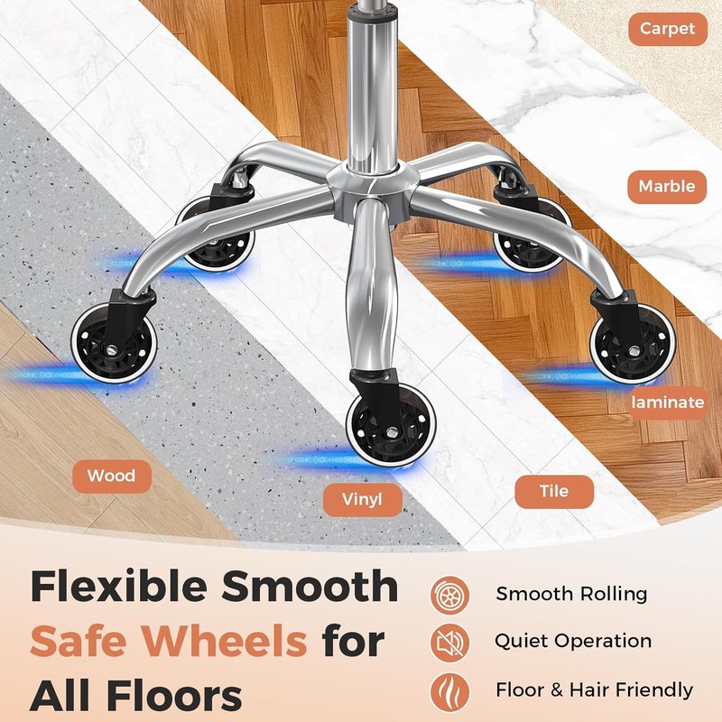 Height Adjustable Rolling Stool Chair - Comfortable PU Leather Cushion | Ideal for Home Office, Salon, Garage, Black