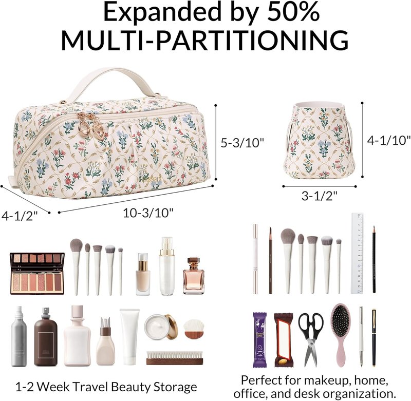 Large Capacity Floral Makeup Bag Organizer - Perfect for Cosmetics, Skincare & Travel Essentials