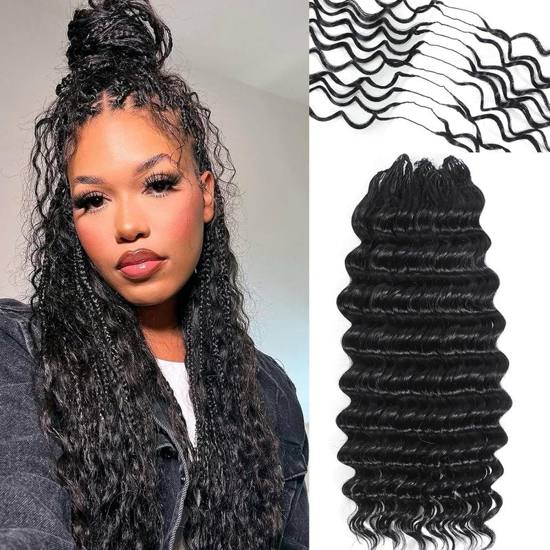 Feather Crochet Human Hair for Black Women - 100 Strands Deep Wave Boho Braids | Pre-Looped, Soft & Reusable