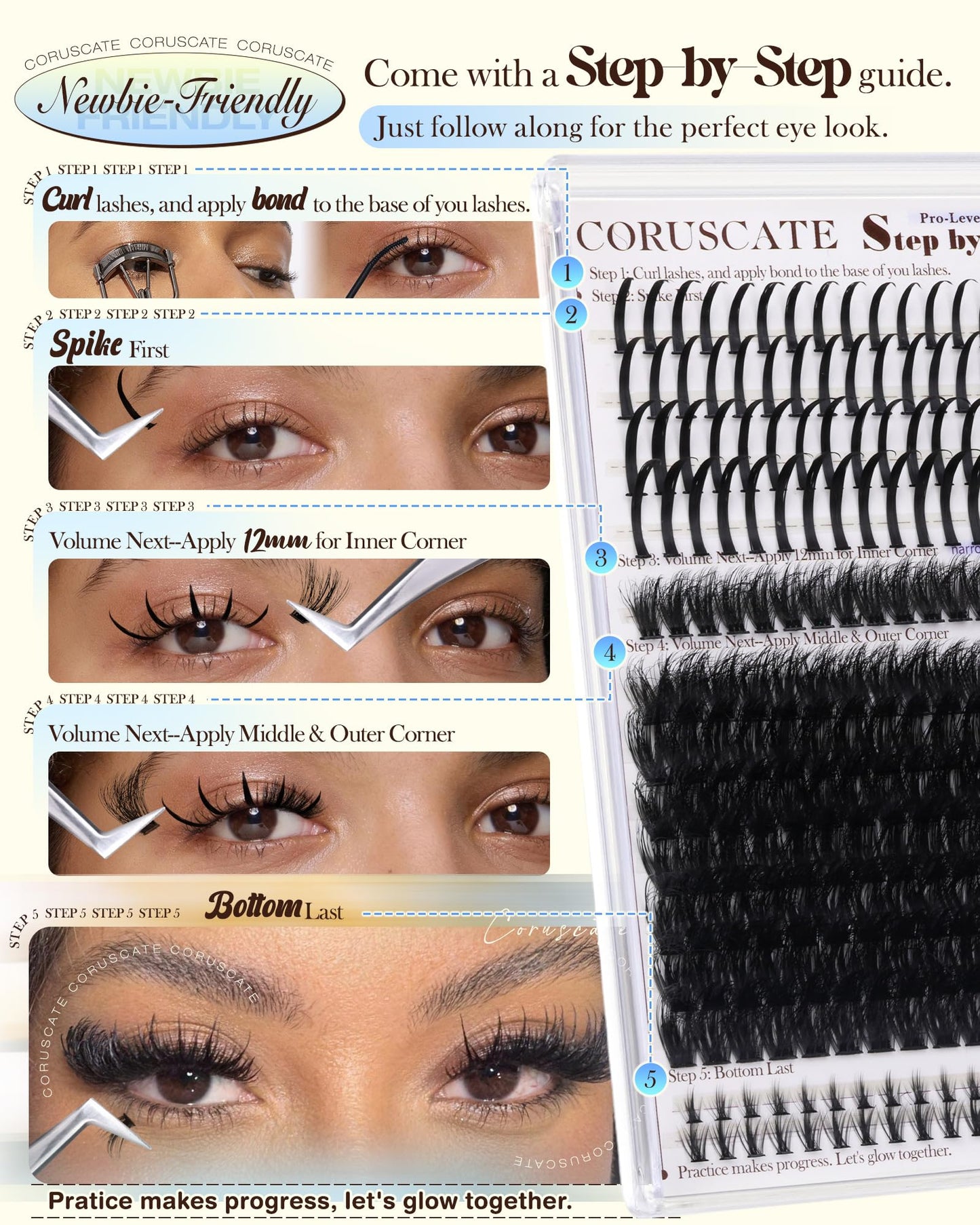 CORUSCATE Lash Clusters with Spikes Volume Eyelash Clusters Fairy Spike Lashes Cluster Eyelash Extensions with Bottom Lashes Cluster DIY Volume Extension Mega & Spikes & Bottom Full Glam