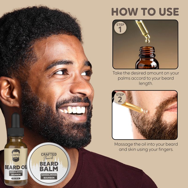 Beard Care Kit - Softer, Smoother, Moisturized Beard - Beard Oil and Balm - Gift Set (Sandalwood Bourbon)