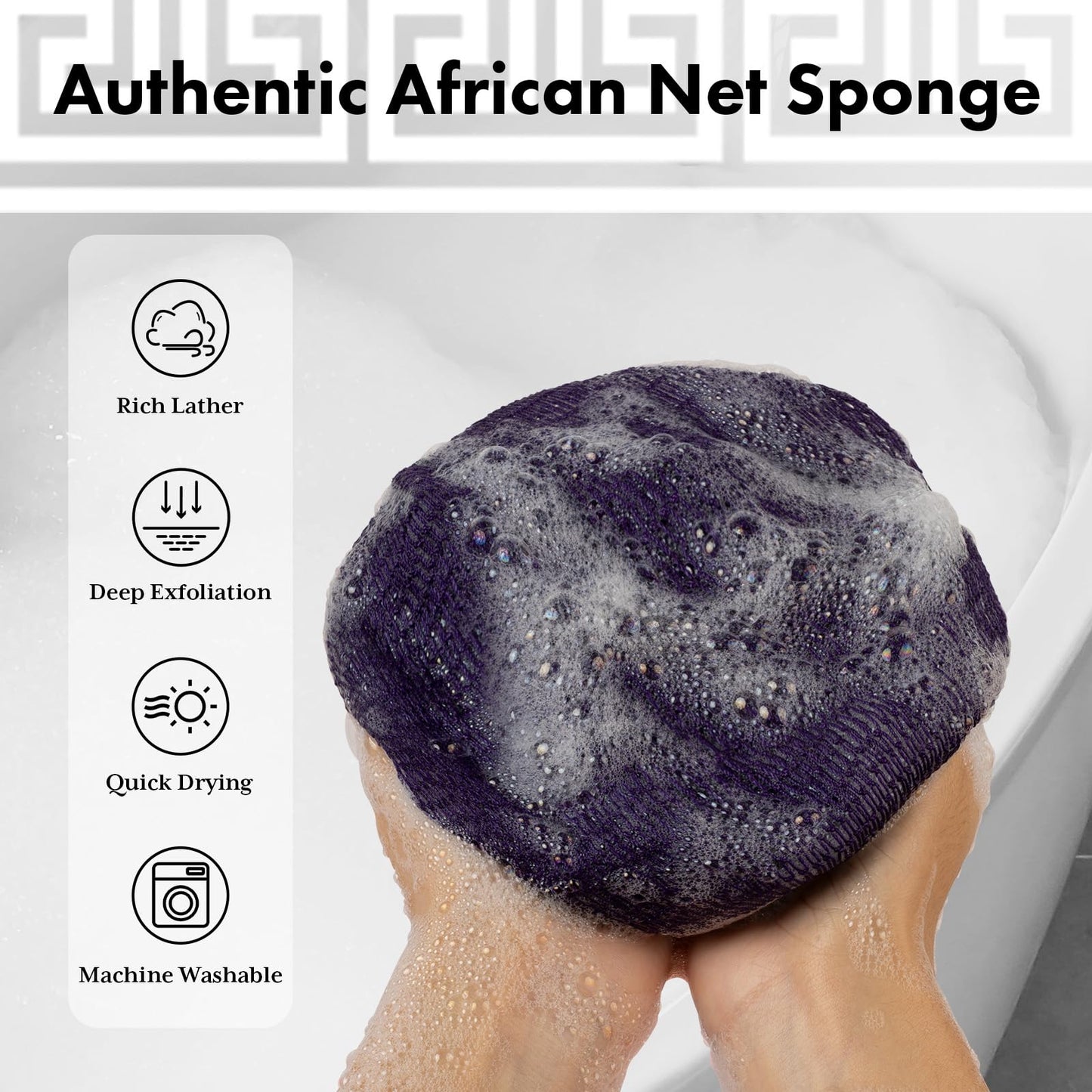 Bathway African Net Sponge Authentic with Handles (Set of 2), African Exfoliating Net Sponge, Exfoliating Body Scrubber Bath Sponge - Bathing Accessories with Storage Bag (Purple & Rose)