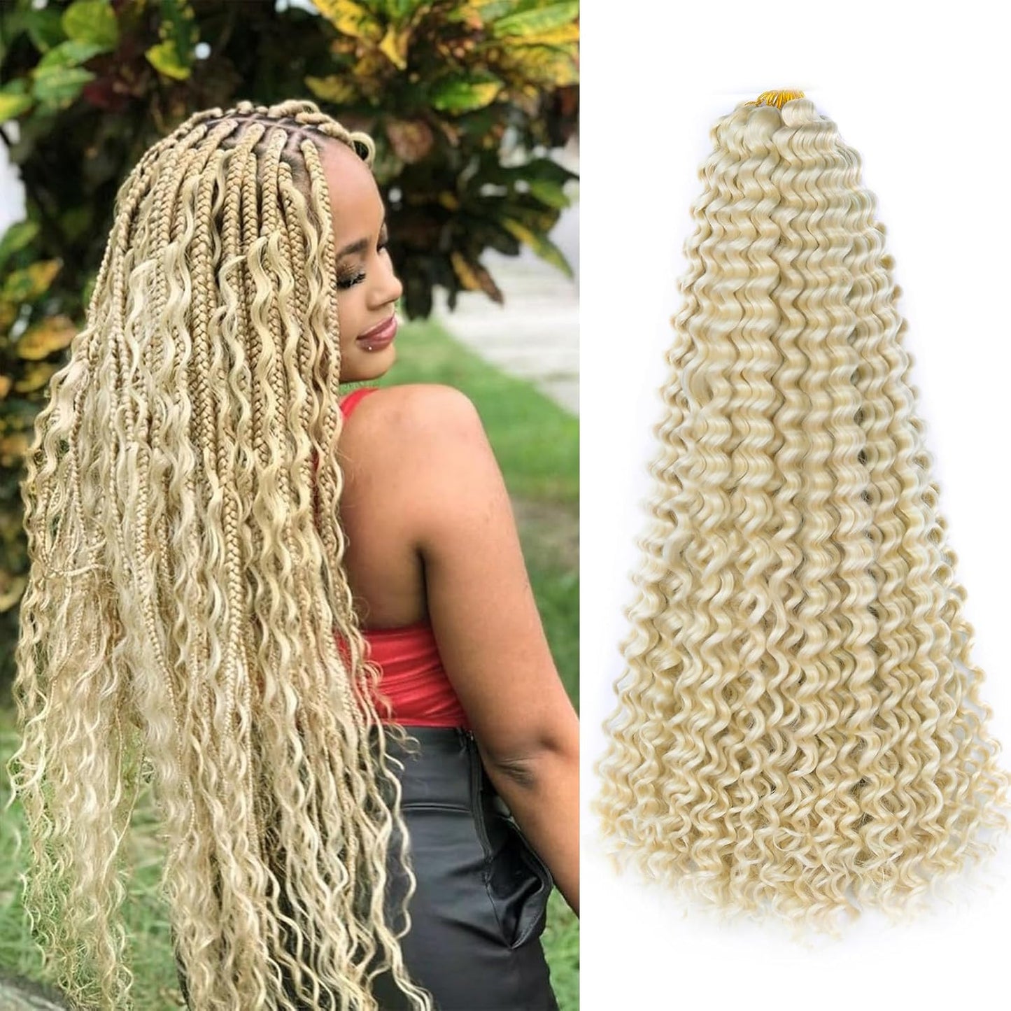 Ocean Wave Crochet Hair Extensions - Deep Wave Synthetic Braiding Hair for Women | 24 Inch, #1B (Pack of 2)