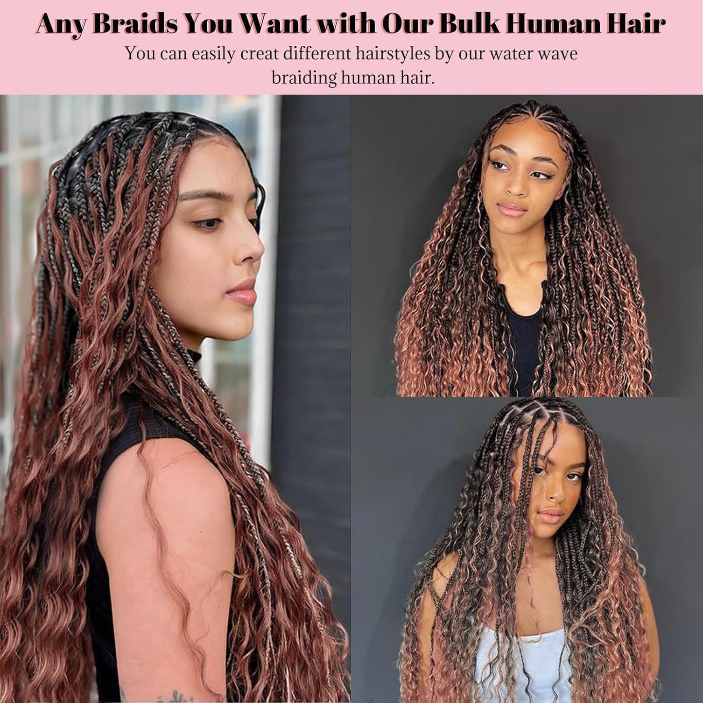 Braiding Human Hair Water Wave - 2 Bundles 100g Ombre Curly Extensions | 14 Inch Black/Brown Highlights