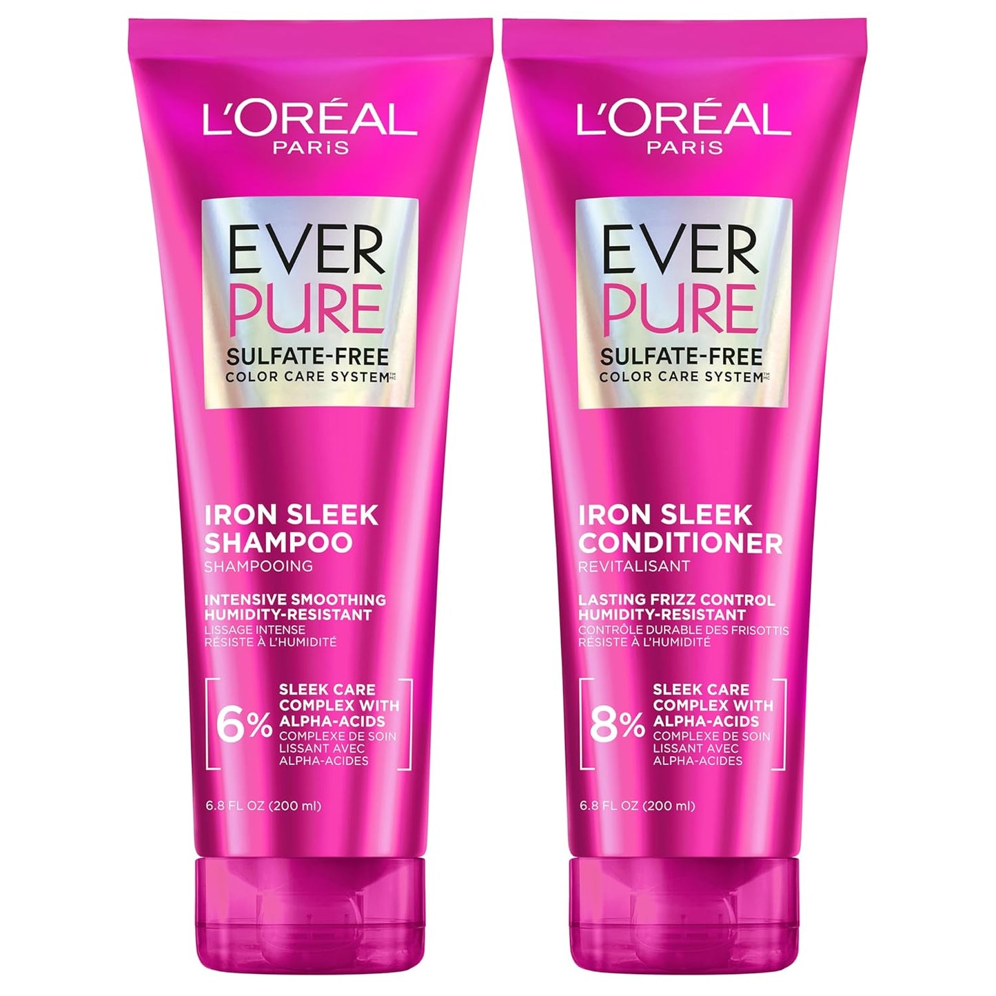 L'Oreal Paris Sulfate-Free Smoothing Shampoo & Conditioner Set - Frizz Control for Color-Treated Hair | 13.6 Fl Oz