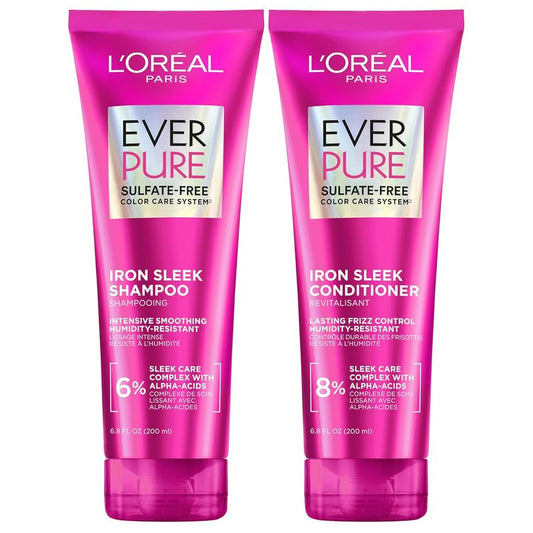 L'Oreal Paris Sulfate-Free Smoothing Shampoo & Conditioner Set - Frizz Control for Color-Treated Hair | 13.6 Fl Oz