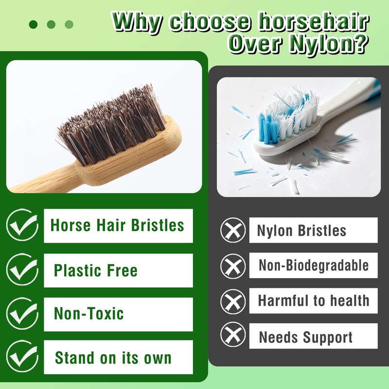 BlueForest Era Horse Hair Toothbrush, Natural Bamboo Toothbrushes, Organic Wooden Toothbrush Non Toxic, Plasstic Free Bamboo Toothbrush Soft, All Natural Bristles Toothbrushes for Adults