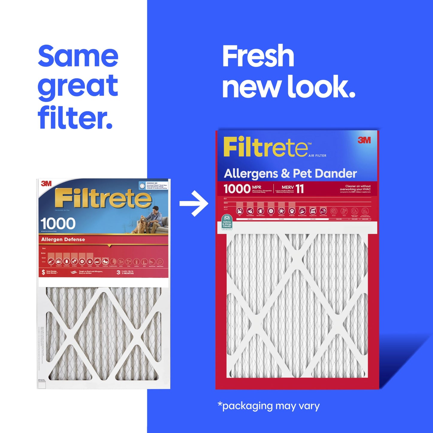 Filtrete 20x25x1 Air Filter, MERV 11, MPR 1000, Allergens & Pet Dander, 3-Month AC and Furnace Filters, Cleaner Air, Reliable Airflow, 2 HVAC Filters (Actual Size 19.68 x 24.68 x 0.81 in)