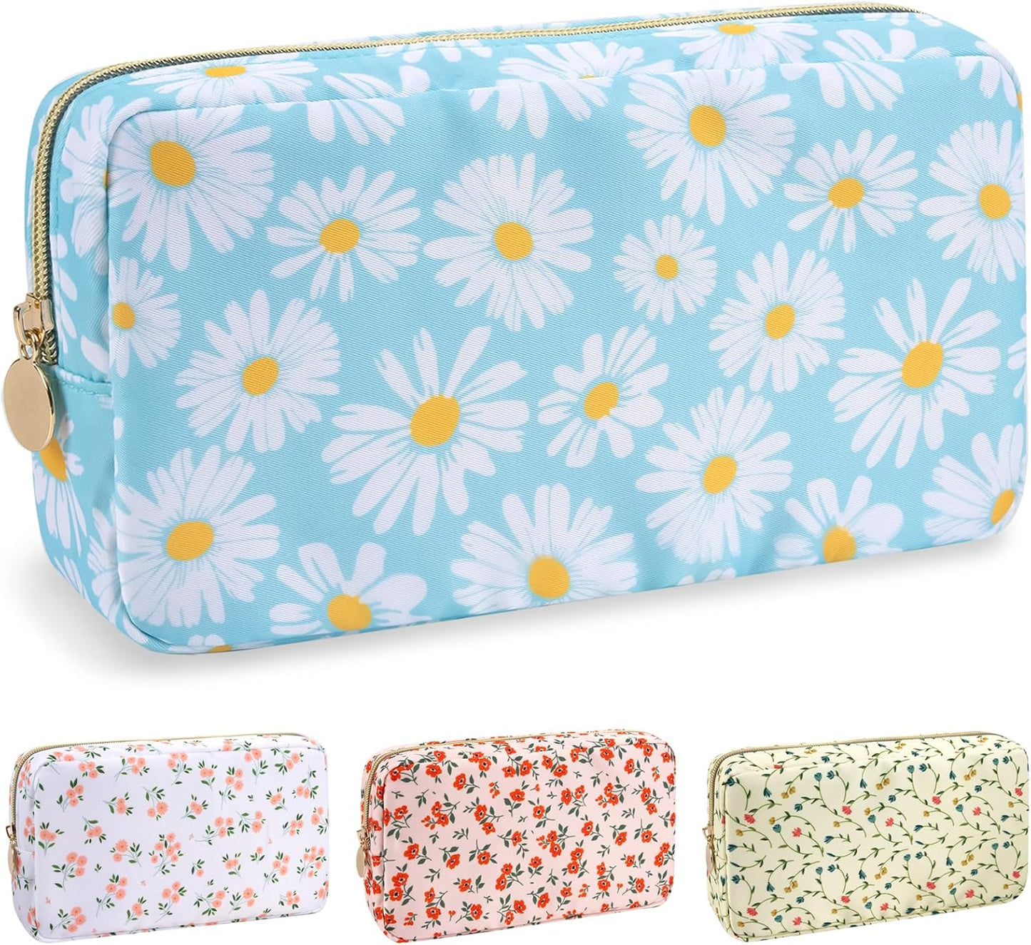 Floral Makeup Bag - Cute Pink Nylon Zipper Pouch for Travel | Waterproof Cosmetic Organizer for Women