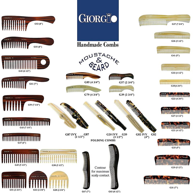 Giorgio G87 IVY 4.5 Inch Folding Mustache and Beard Comb, Small Pocket Comb for Men Everyday Grooming and Hair Care. Handmade, Saw-cut and Hand Polished Styling Men's Folding Combs. 2 Pack, Ivory