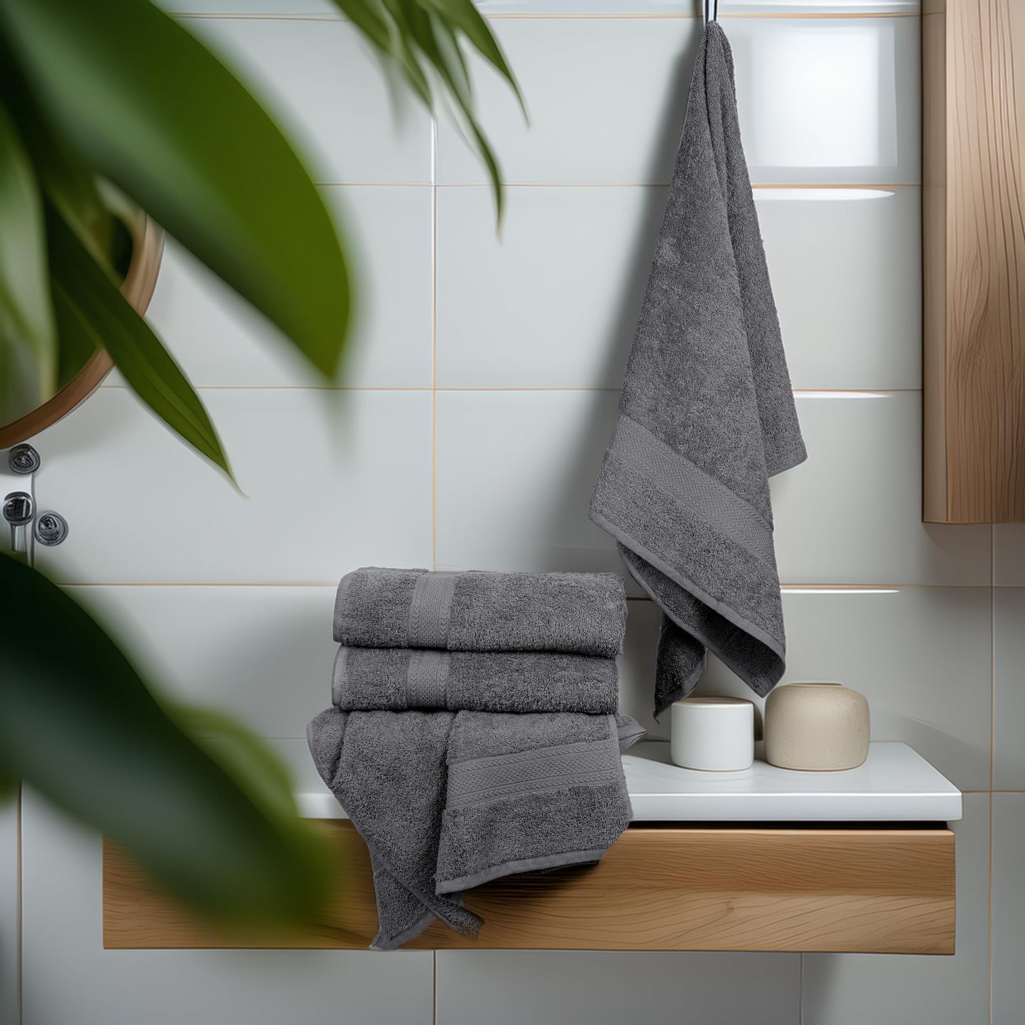 TEXCRAFT Large Bath Towels Set of 6 – 100% Cotton Terry – 24" x 50" – Quick Dry, Soft & Highly Absorbent – Grey Towels for Bathroom, Gym, Spa, Pool & Daily Use