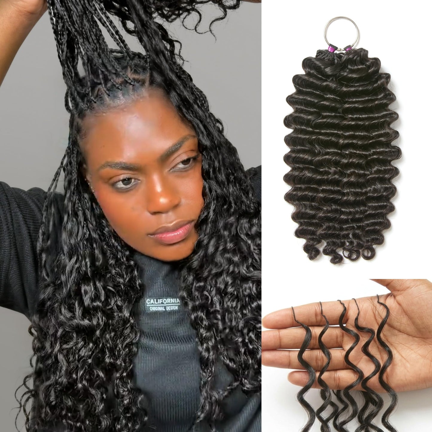 LUVME Deep Wave Crochet Hair for Black Women, 16 Inch 130g About 100 Strands, Pre-Separated & Pre-Fluffed Human Crochet Hair Extensions, Soft Natural Look, Lightweight & Tangle-Free