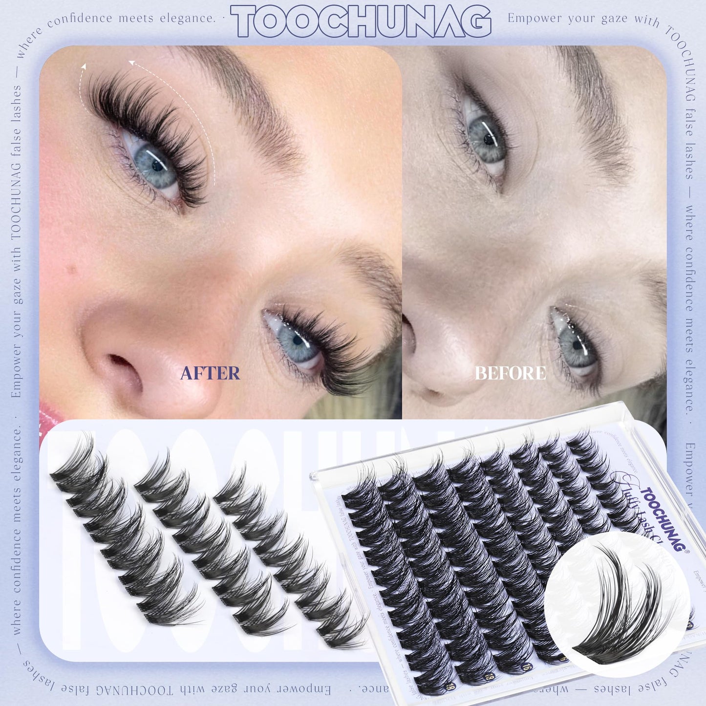 TOOCHUNAG Fluffy Lash Clusters D Curl Eyelash Clusters 12-18mm Volume Manga Cluster Lashes Extension False Mink Eyelashes Spiky Individual Lash Extensions
