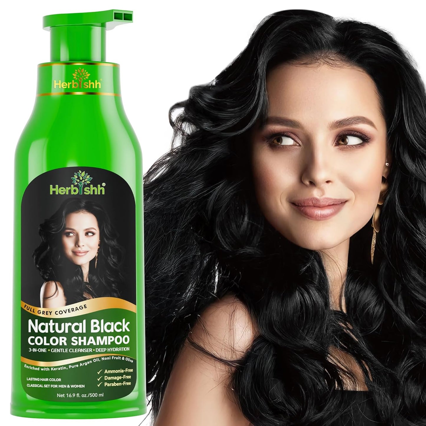 Herbishh Hair Color Shampoo for Gray Hair - Ammonia-Free Magic Dye | Long-Lasting Dark Brown - 500ml