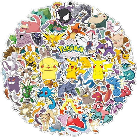 100 Cartoon Pokémon Stickers Waterproof & Durable Cute Decals for Perfect for Laptops, Phones, Skateboards, Luggage,Assorted Funny for Gifts, Party Favors.