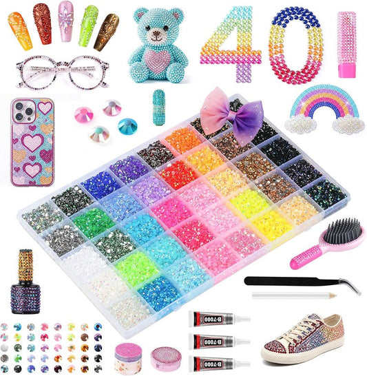 Resin Jelly Rhinestones Kit - 40000 Pcs 3mm Flatback Gems with Glue & Tools | DIY Arts & Crafts Set