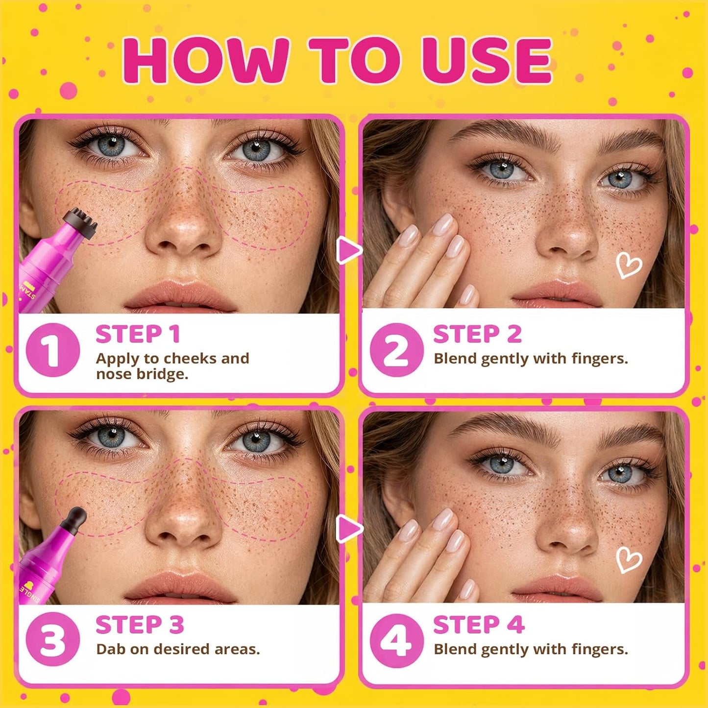 Freckle Stamp Pen - Dual-Ended Soft Sponge & Precision Tip for Realistic Faux Freckles | Waterproof Long-Lasting Marker (Soft Warm Brown)