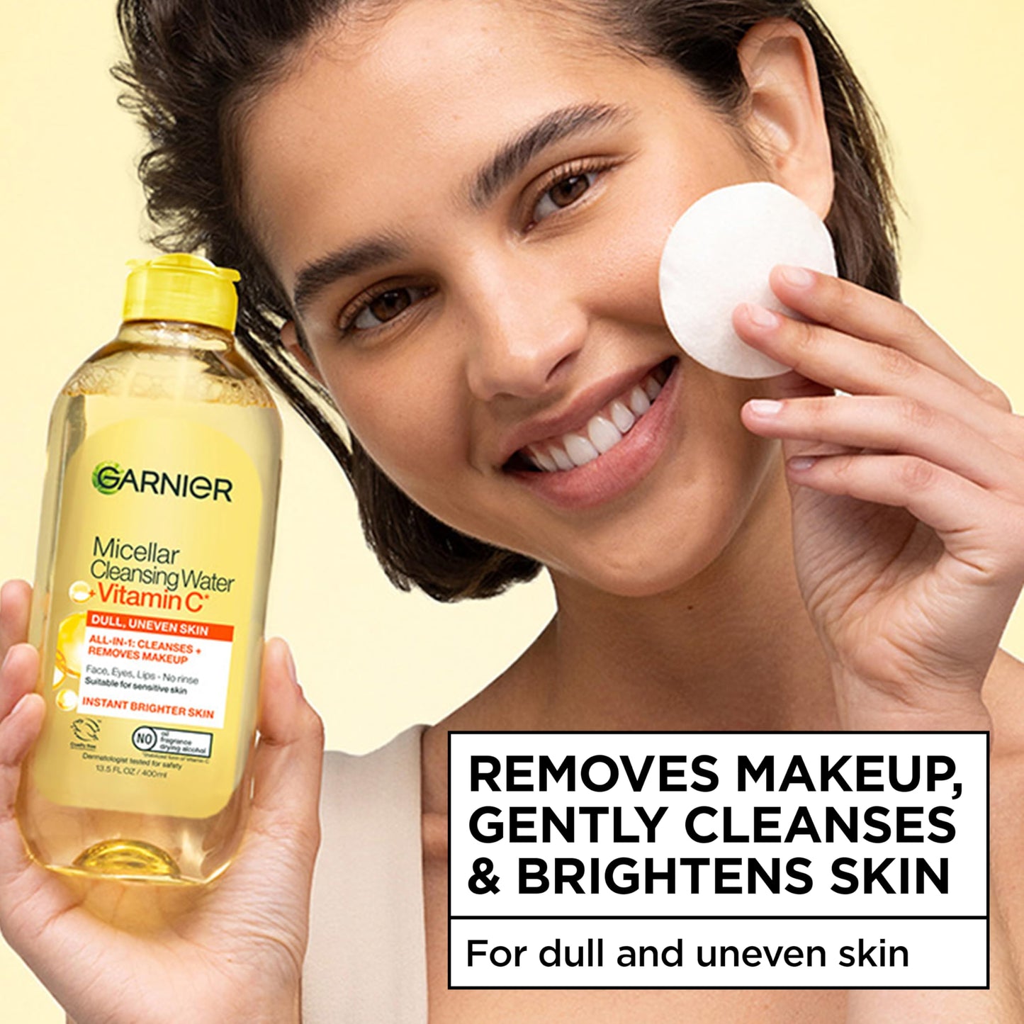 Garnier Micellar Water with Vitamin C, Facial Cleanser & Makeup Remover, Brightening & Hydrating, For All Skin Types, Vegan, Cruelty Free, 13.5 Fl Oz (400mL), 1 Count