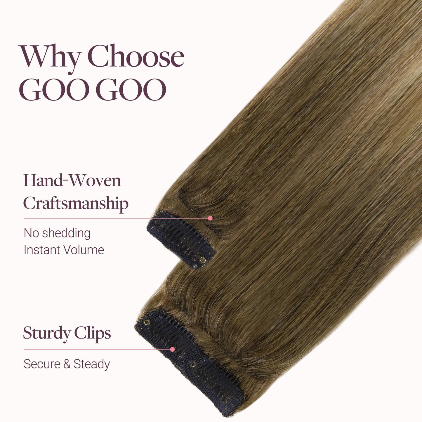 GOO GOO Scalp Hair Fill Ins, Clip in Hair Extensions, Human Hair Pieces for Women With Thinning Hair, 16/22 Light Blonde Highlighted Golden Blonde, 14inch 30g 4Pcs