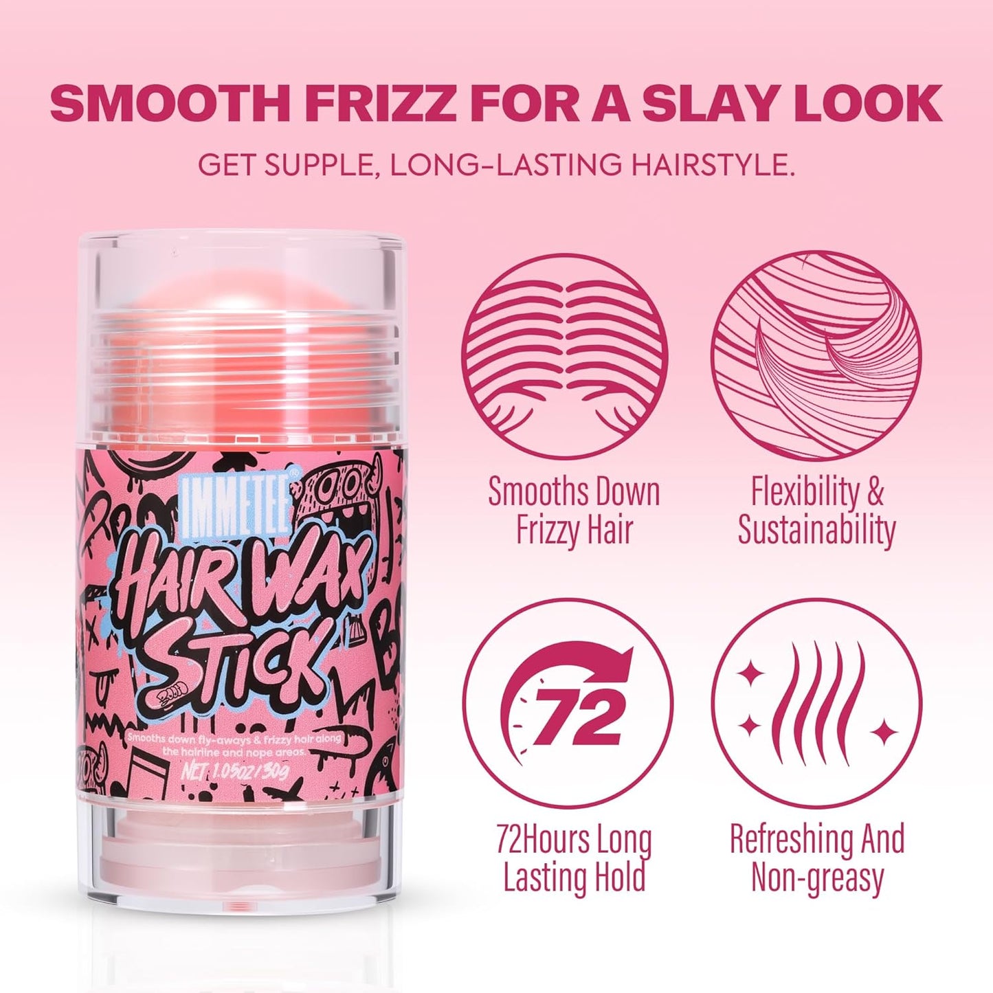 Hair Wax Stick for Women - Frizz Control & Flyaway Tamer | Non-Greasy, No Residue, 1.05oz/30g
