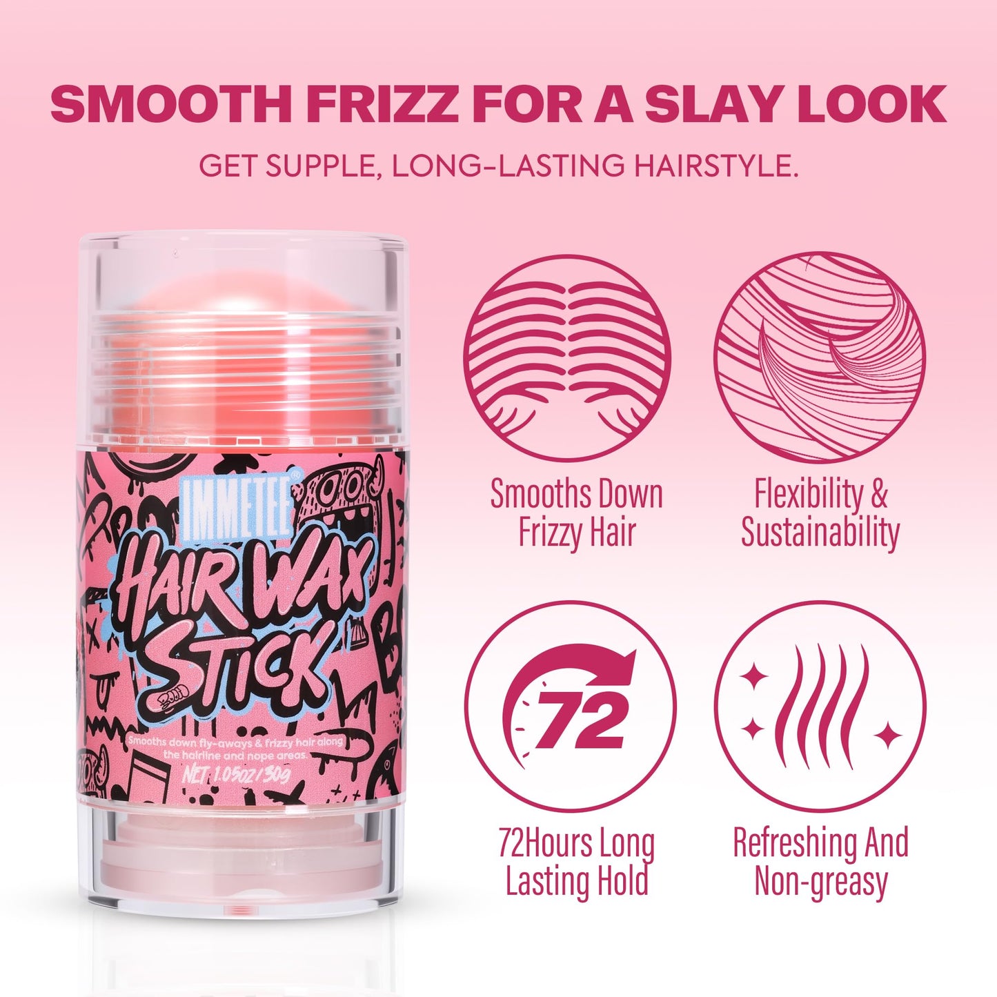 immetee Hair Wax Stick Womens, Frizz & Flyaways Hair Tamer Stick, Not Greasy, No Residue, Hair Wigs Edge Control Slick Gel for Hairstyling,1.05oz/30g (Blueberry Flavour)